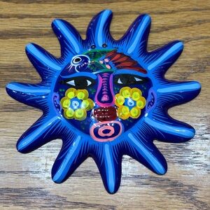 Hand-Painted Blue Sun Wall Art - Colorful Folk Decorative Accent